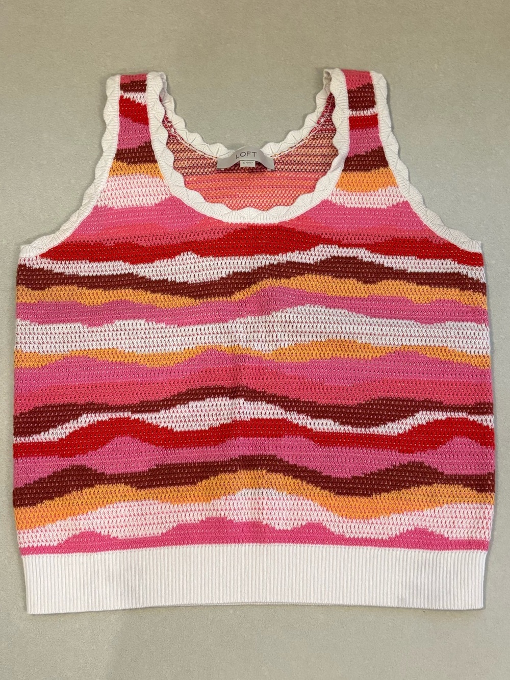 LOFT Pink Multi-Color Crochet Wave Tank